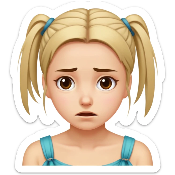 Girl showing embarrassment, fair skin, tied back hair sticker