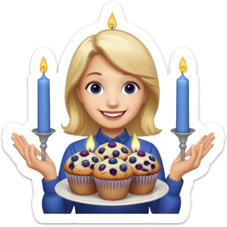 It is my friend virginias birthday. Create emoji with me saying happy birthday Virginia while holding blueberry muffins with candles in them! sticker
