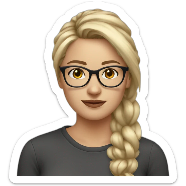 white women, dirty blonde hair, big round glasses, high ponytail sticker