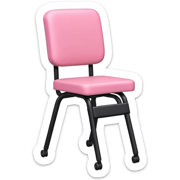A pink chair with a legs and black trousers and the chair can walk sticker