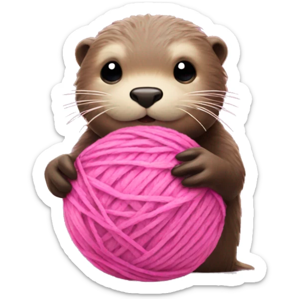 Otter ball of pink yarn in his hands sticker
