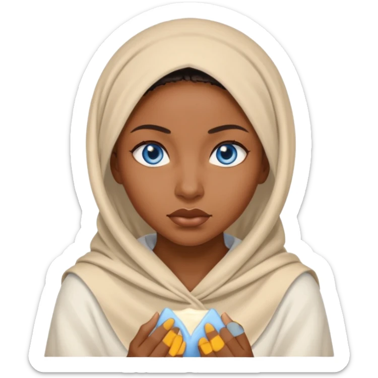 blue eyed desert black woman cowered with creme cloth sticker