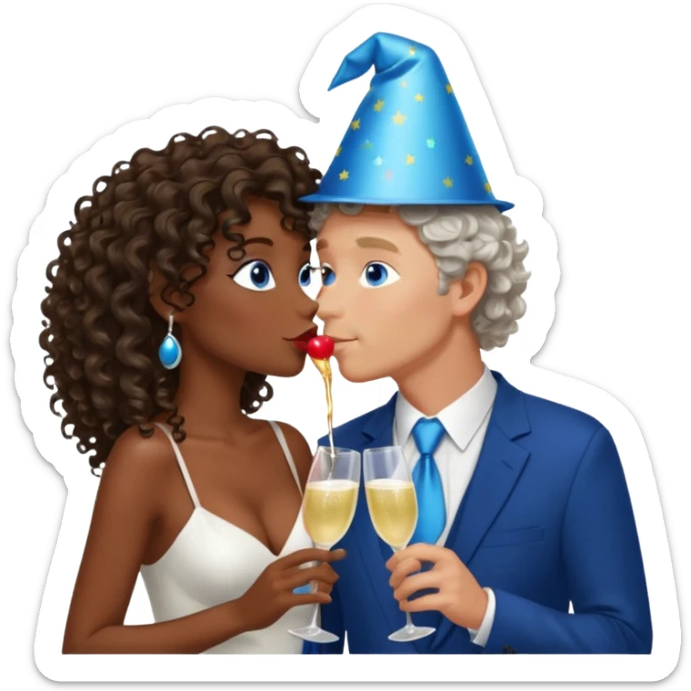 middle age blue eyed white man kissing a sexy dark skin girl curly locks sticker