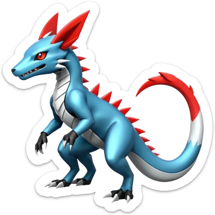 Shiny Cool Futuristic Alloy Smooth Salandit-Zeraora-Lombax-Sergal-Zangoose-Cyclizar-Genesect-Pokémon, full body sticker