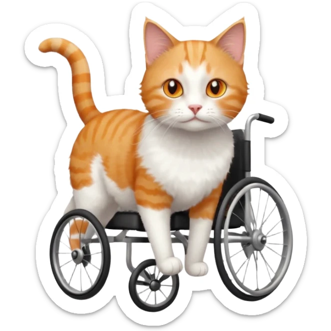 full body small short hair ginger and white cat with orange eyes walking in a wheelchair for cats sticker