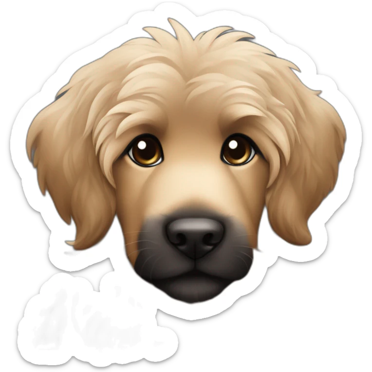 bouvier fawn brown and black puppy face very long hair smiling dark ears sticker