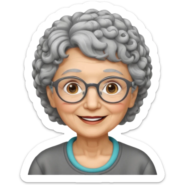 very old lady grandma wearing glasses short curly gray hair emoji sticker