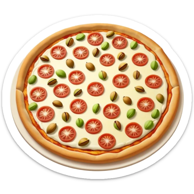 a lot of pistachio and white cream(main), under the cream there is jambon beurre like flower, pizza sticker