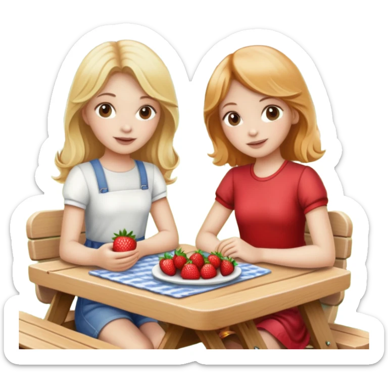Blonde girl and strawberry blond girl at picnic table sticker