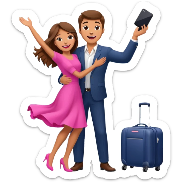  happy elegant beautiful girl flowy brown hair that is more valuable then corals excited to see the love of her life at the airport then the man lifts her up in the air embracing her this way she has pink lips sticker