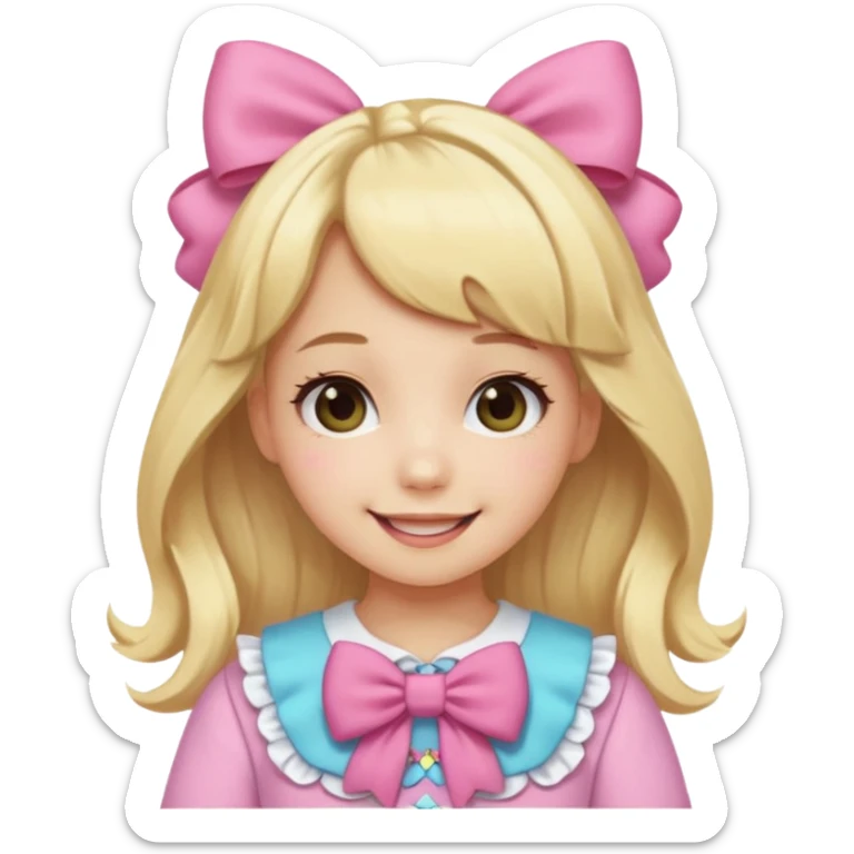 A girl dressed in kawaii clothes with lots of bows and she has blonde hair sticker