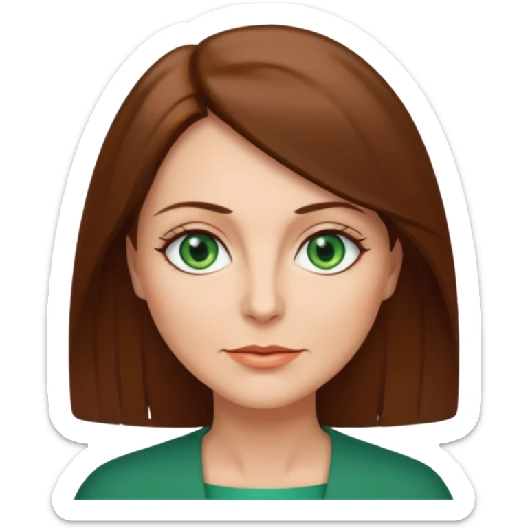 middle age woman with green eyes and shoulder length straight brown hair sticker