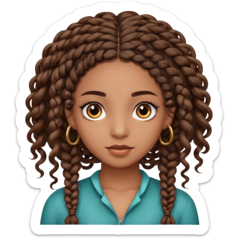 girl with thin braids with curls and brown eyes, brown skin, eyelashes, siren eyes sticker