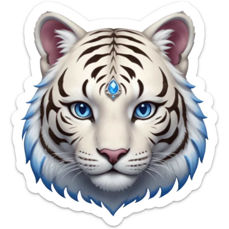ESO Female white tiger khajiit leader of the umbral rose, blue eyes, blue 'third eye' gem sticker