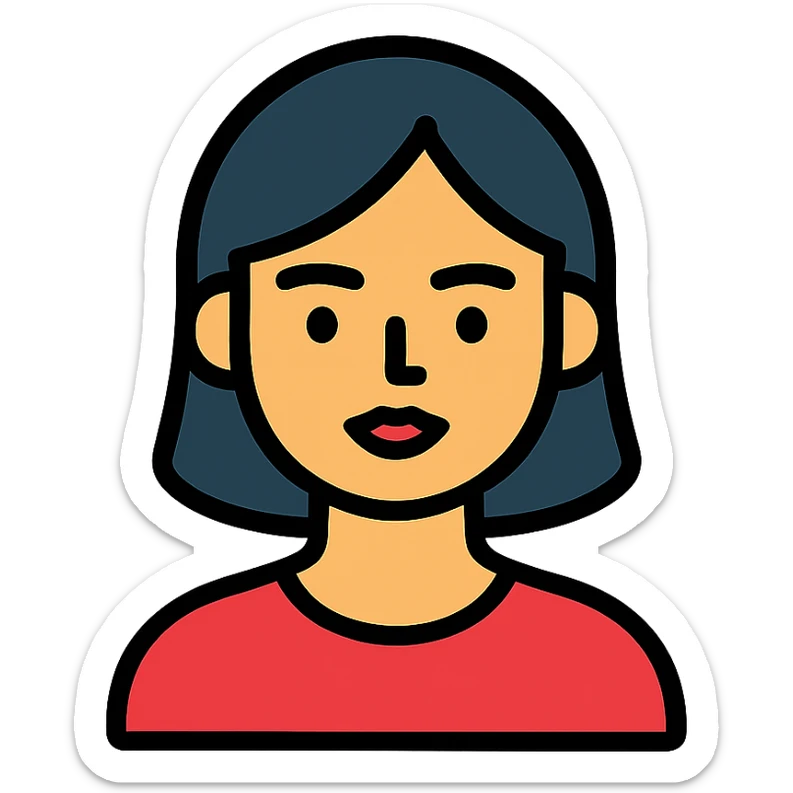 modern icon style girl with black hair, black eyes, and red lipstick sticker