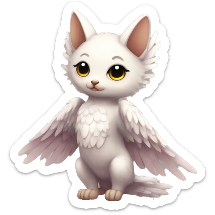 Anthro shy cute kawaii winged animal hybrid full body sticker