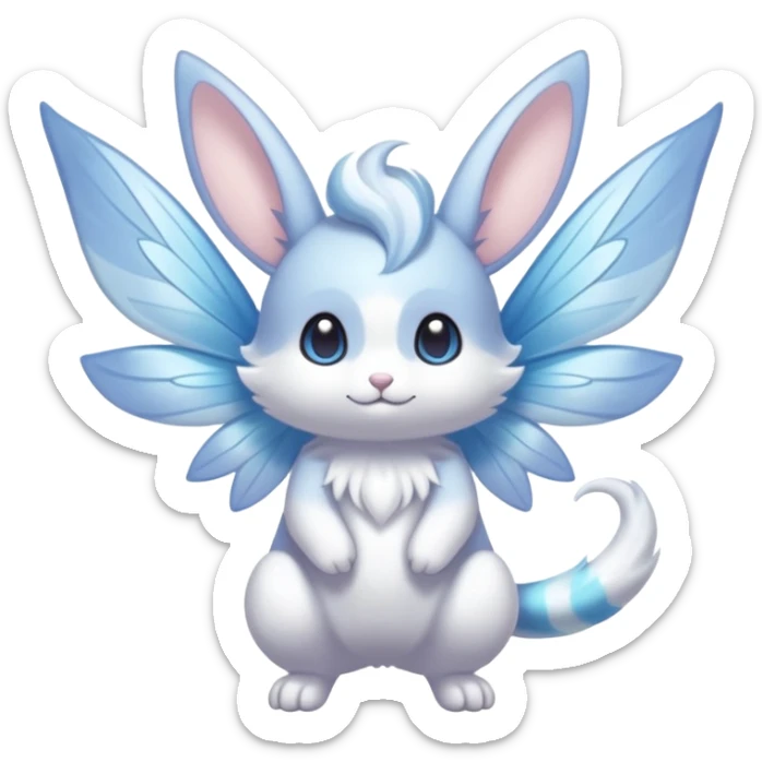 White shiny innocent ethereal pastel cute adorable kawaii divine winged furry fairy-Fakémon-Minccino-Meowstic-hybrid-fusion (full body) sticker