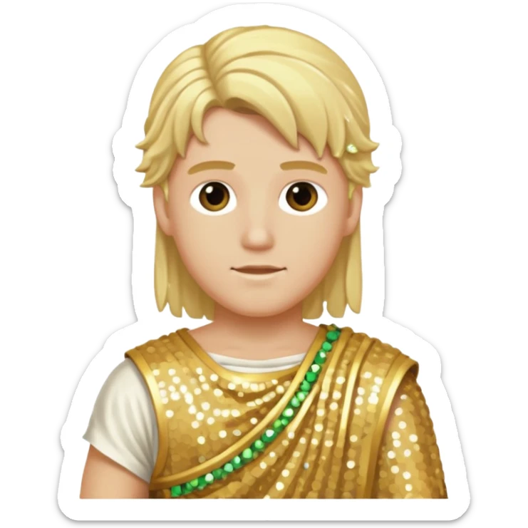 Apollo from Roman Deities with long blonde hair, gold sequin toga sticker