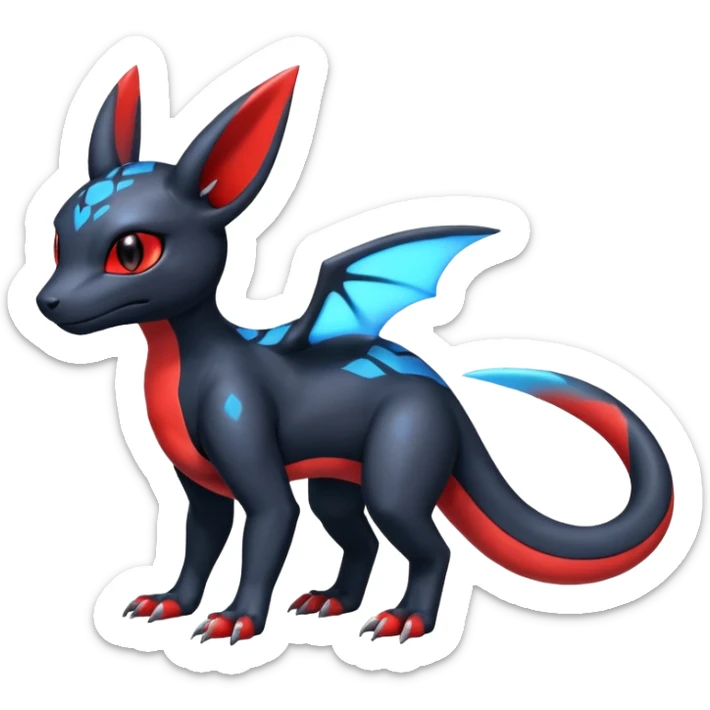 Cute Shiny Colorful Guilmon-Salandit-Umbreon-Fakémon-hybrid-creature (full body)  sticker