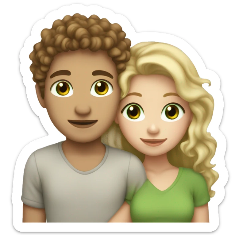 blonde haired green eyed girl cuddling boy with brown curly hair and freckles sticker