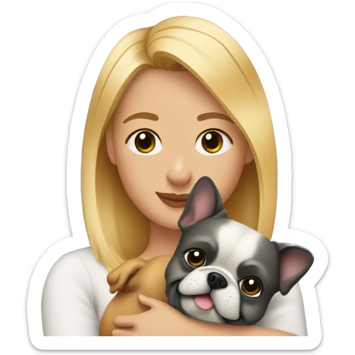 Honey blonde woman hugging a pomeranian and a dark gray french bulldog sticker
