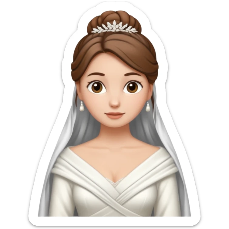 Cuerpo entero, chica blanca, pelo castaño, pelo recogido con mondongos, vestido novia largo con chal invierno sticker