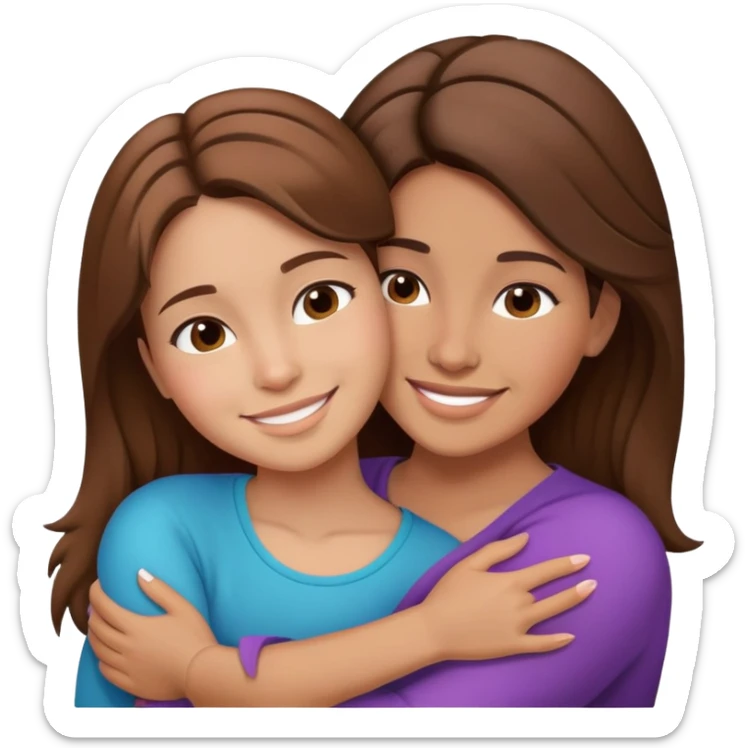 Hispanic mother and teen daughter brown hair hugging sticker