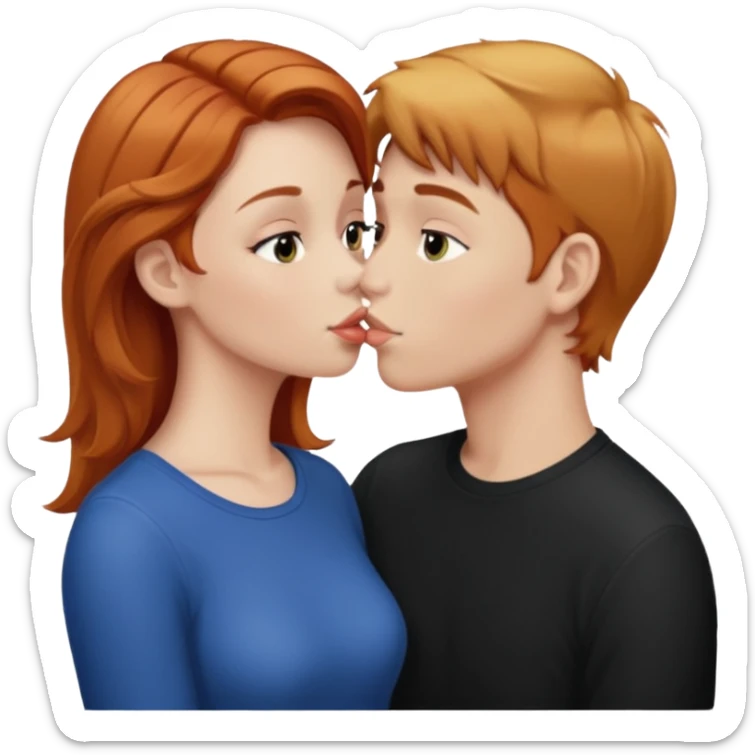 reddish-blonde hair girl kissing a brunette boy sticker