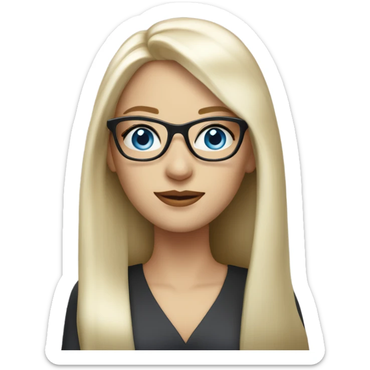 Elegant lady with long straight white blonde hair, blue eyes and glasses  sticker