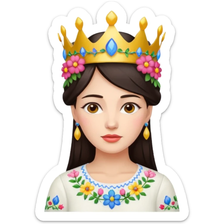 Ukrainian woman in a white embroidered shirt with dark hair and a crown of flowers on her head sticker