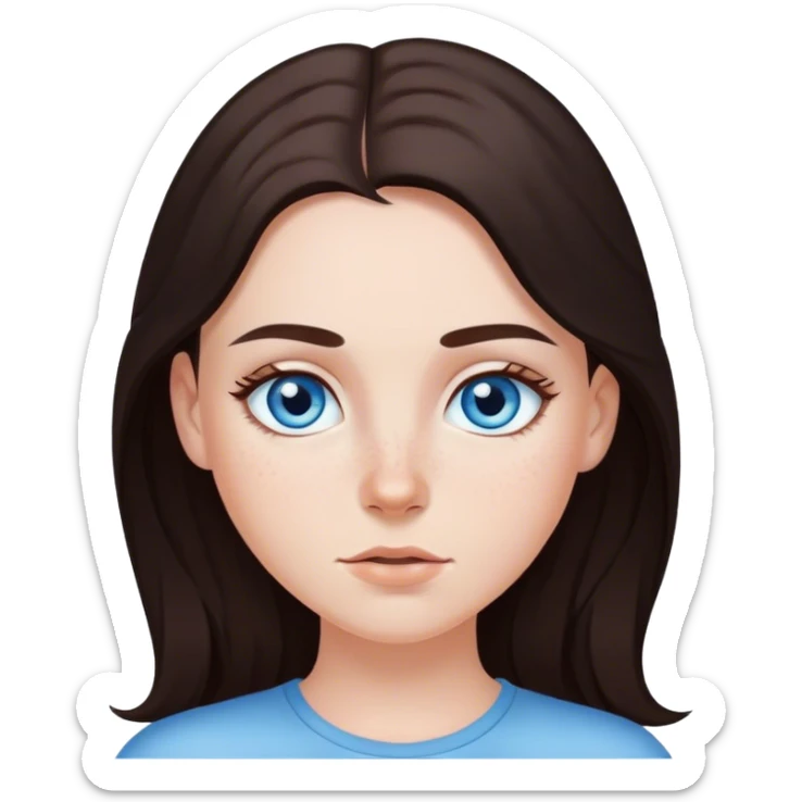 A white girl blue eyes long dark brown hair and freckles  sticker