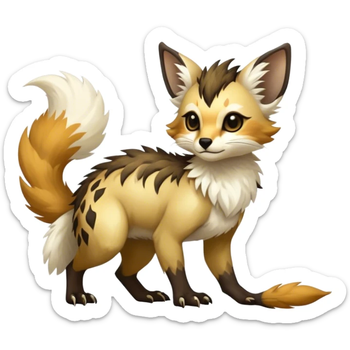 Epic Feral Rare Fantasy shiny cool fluffy Vernid-Trico-species-hybrid-animal by LiLaiRa, random markings, tufted tail, tufted ears, full body sticker