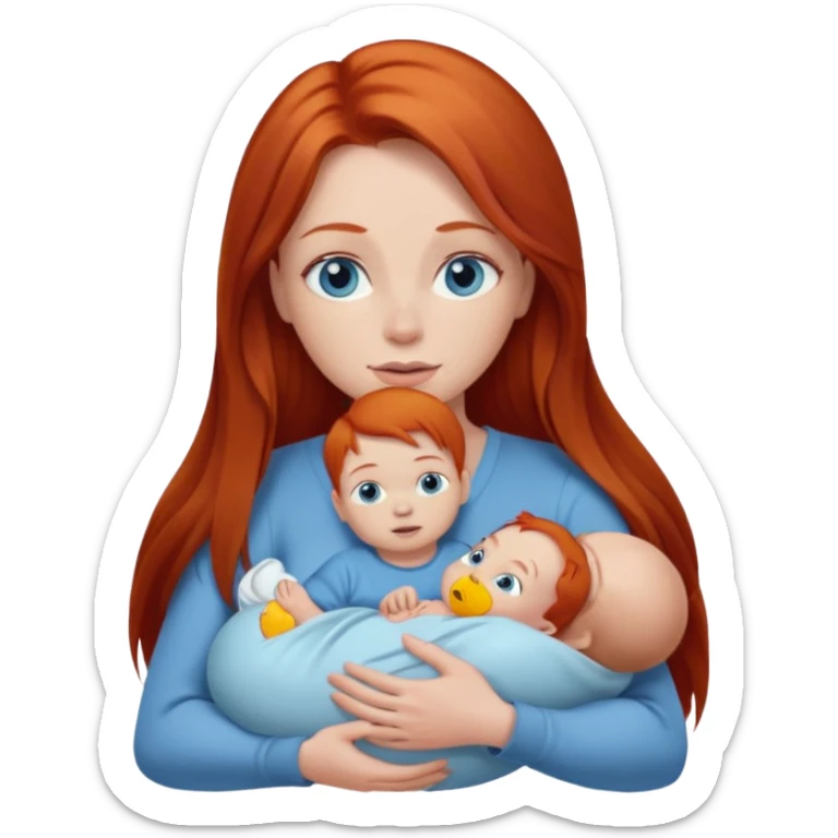 A red head with long straight hair, she has blue eyes with big boobs and a baby boy sticker