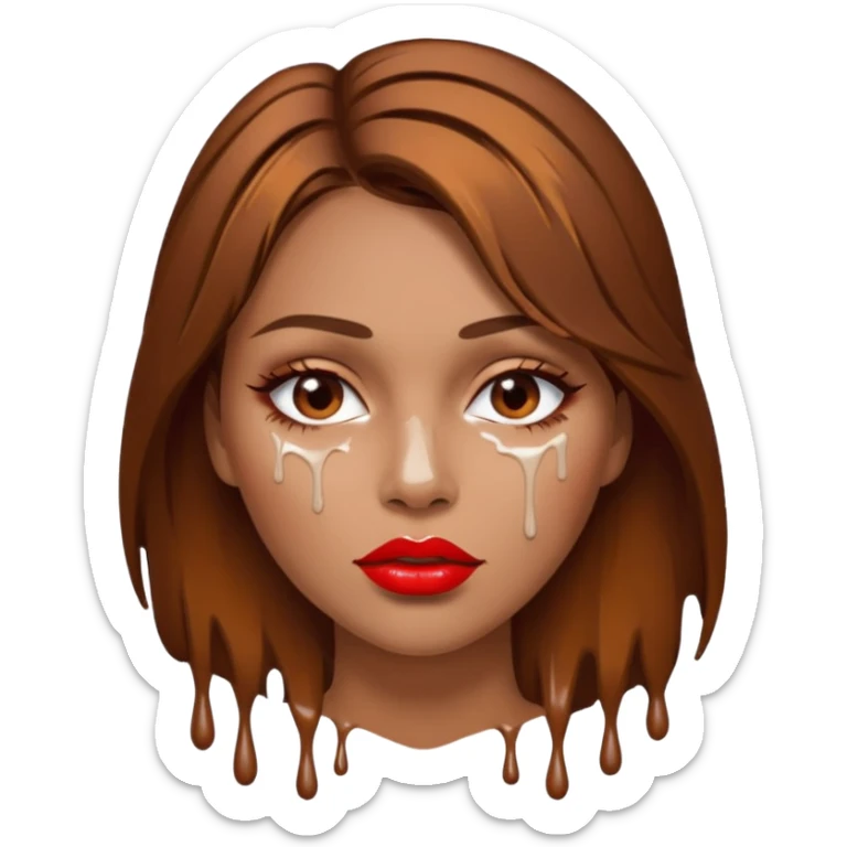 Brown Hair, Woman, white paint drip, face, hot, Sexy, lips sticker