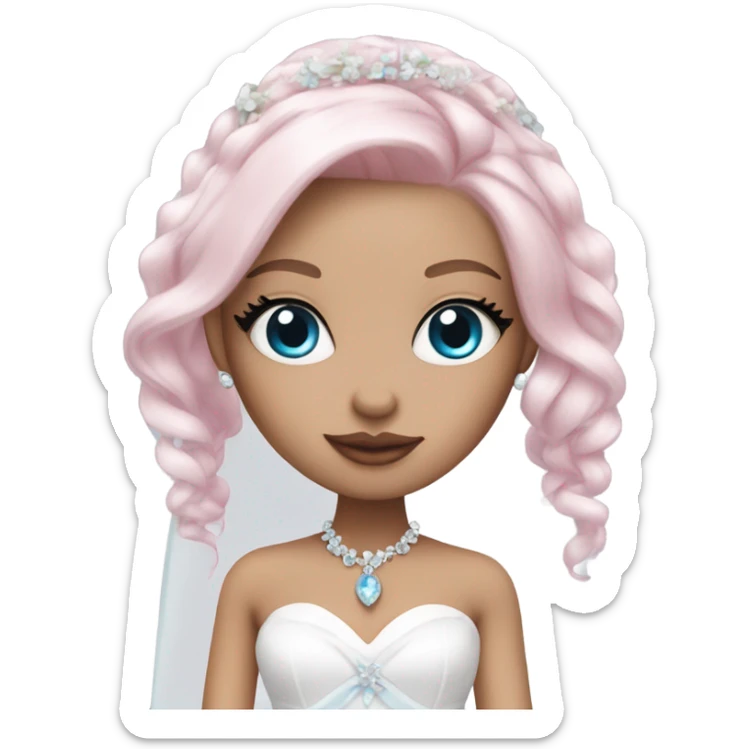 Bratz, bride, pink hair, white skin, blue almond cat eyes sticker