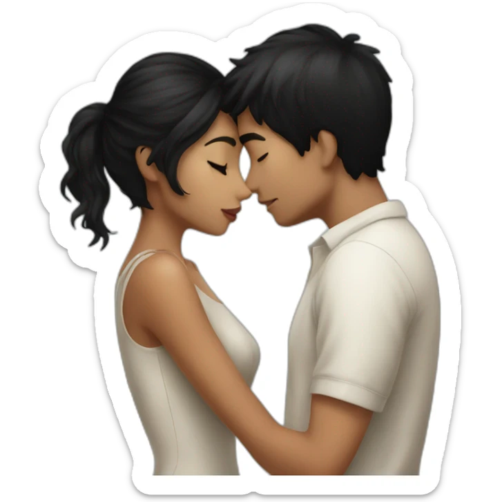 Boy black hair kissing girl black hair sticker