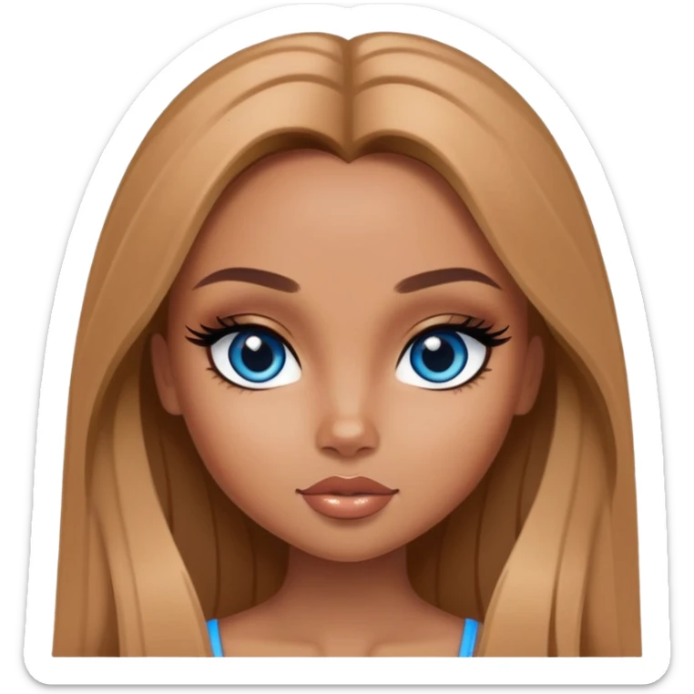 pretty bratz girl, long light brown hair, blue eyes, black eyeliner, tan skin sticker
