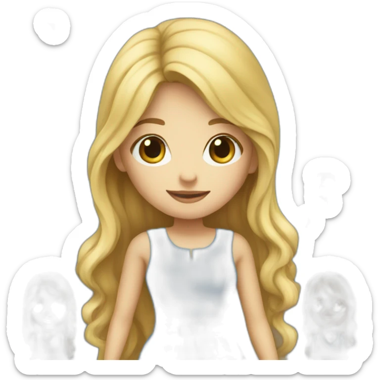 a girl full body in a blue dress long blond hair out sticker