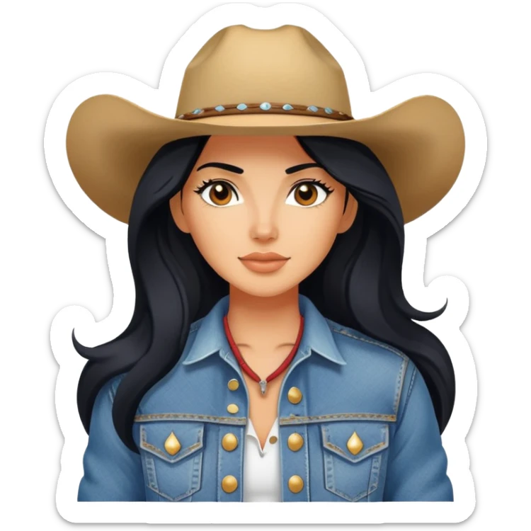 hot tanned woman with long black hair cowgirl style sticker