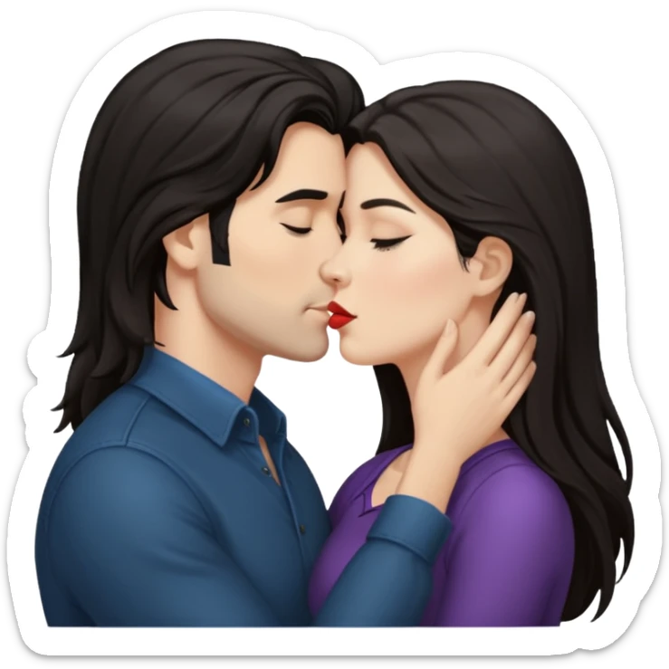 White Man with dark hair kissing white woman with long dark hair sticker