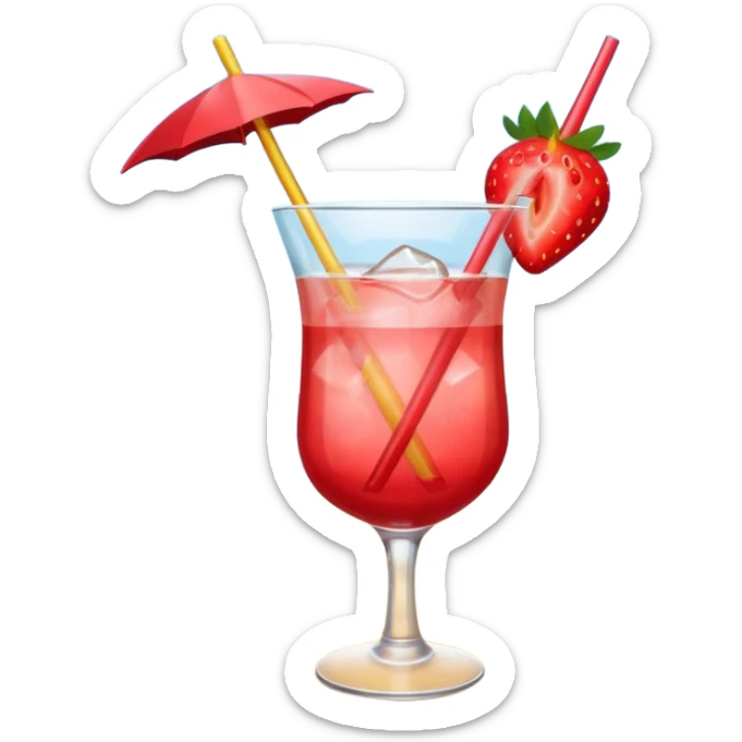 A sex on the beach cocktail in a glas, with a straw and a strawberry on top as a accessoire - should have the style of an emoji sticker