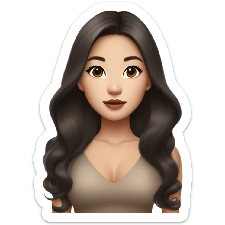 walking hourglass body beautiful wasian girl with smokey eyeliner + blush + long blowout brown hair + brown doe eyes + huge lips sticker