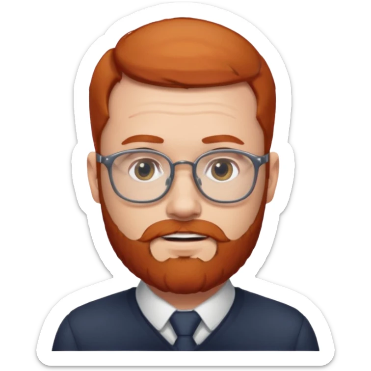 Un homme roux avec une calvitie et une barbe portant des lunettes sticker