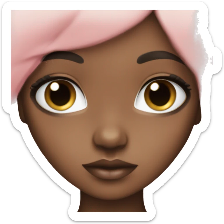 Brown doll eyes, black hair, feminine, pink, girl, angelic sticker