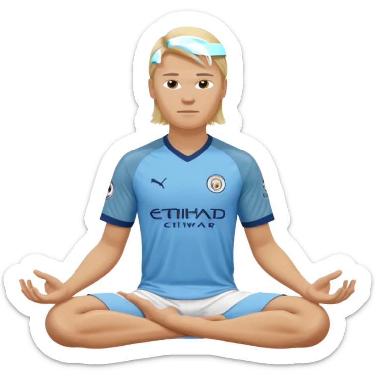 Erling Haaland long hair doing the lotus Manchester city  sticker