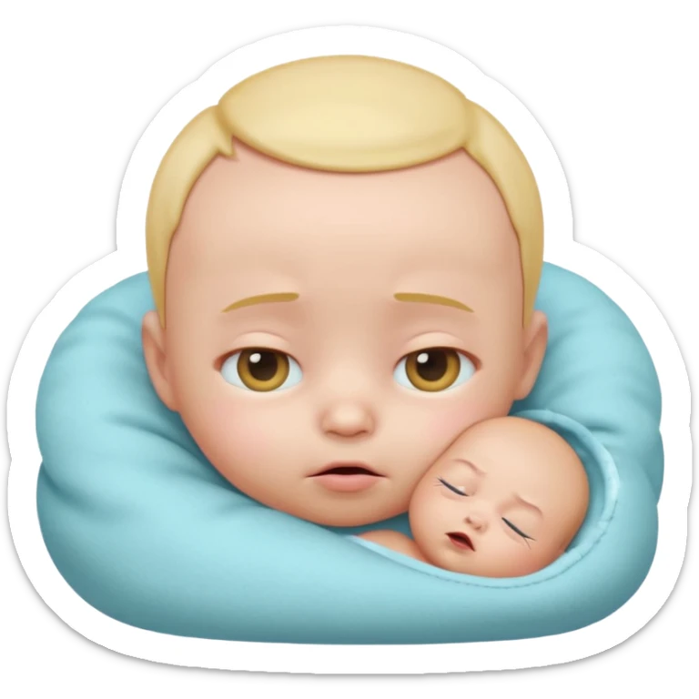 Cute 3D baby emoji, rubbing eyes, sleepy expression, short fine baby hair, soft pastel colors, clean white background  sticker