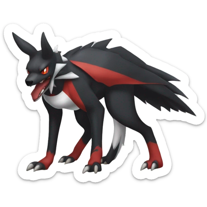 Black Cool Edgy Nargacuga-Houndoom-Garchomp Fakémon with Red and white Edgy markings, full body, outlined sticker