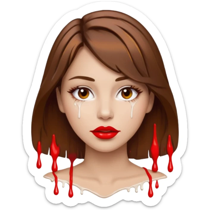 Brown Hair, Woman, white paint drip, face, hot, Sexy, lips sticker