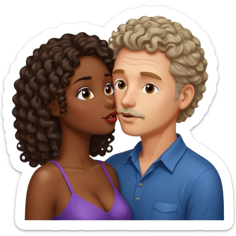 middle age white man kissing a sexy dark skin girl curly locks sticker