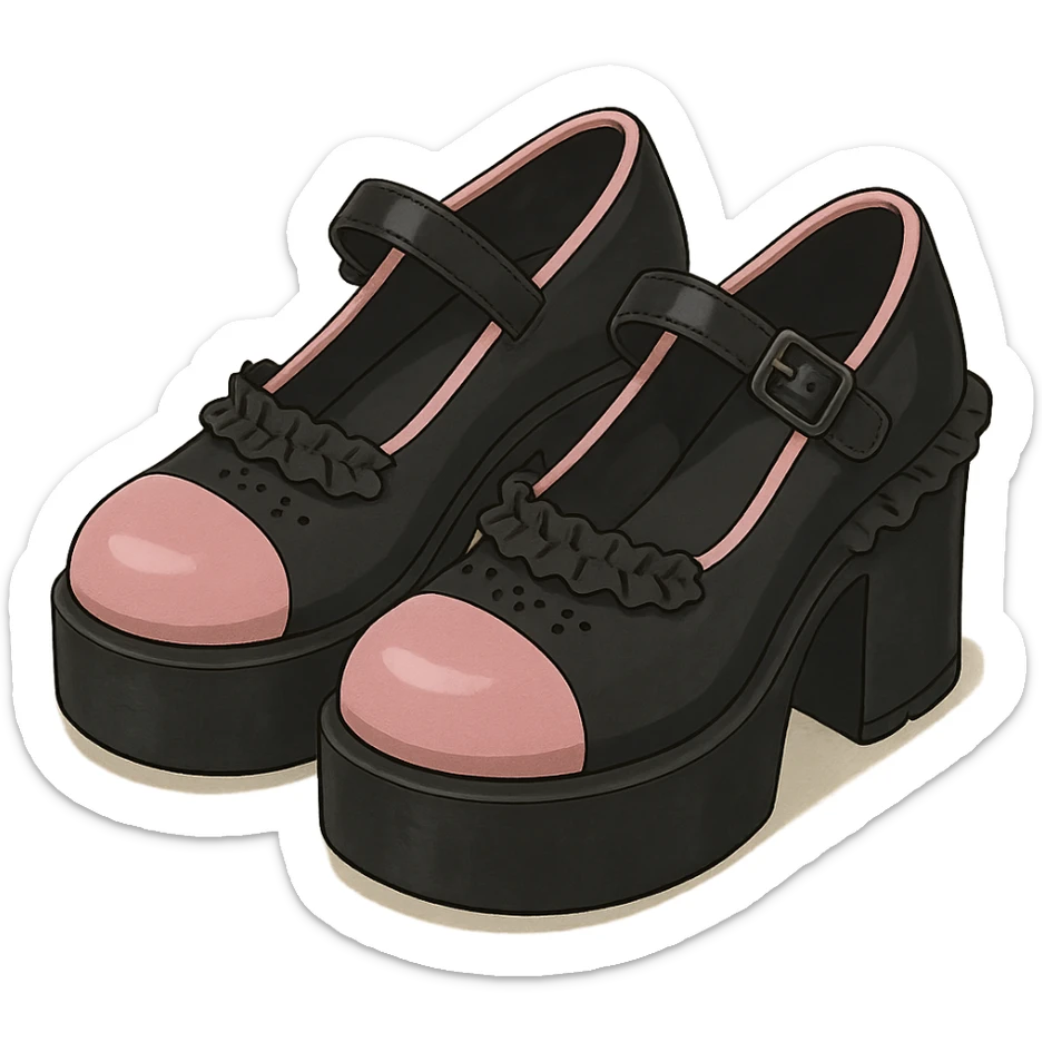 BLACKPINK-inspired gothic shoes, no hearts, black and pink, cute and stylish, ghibli style sticker